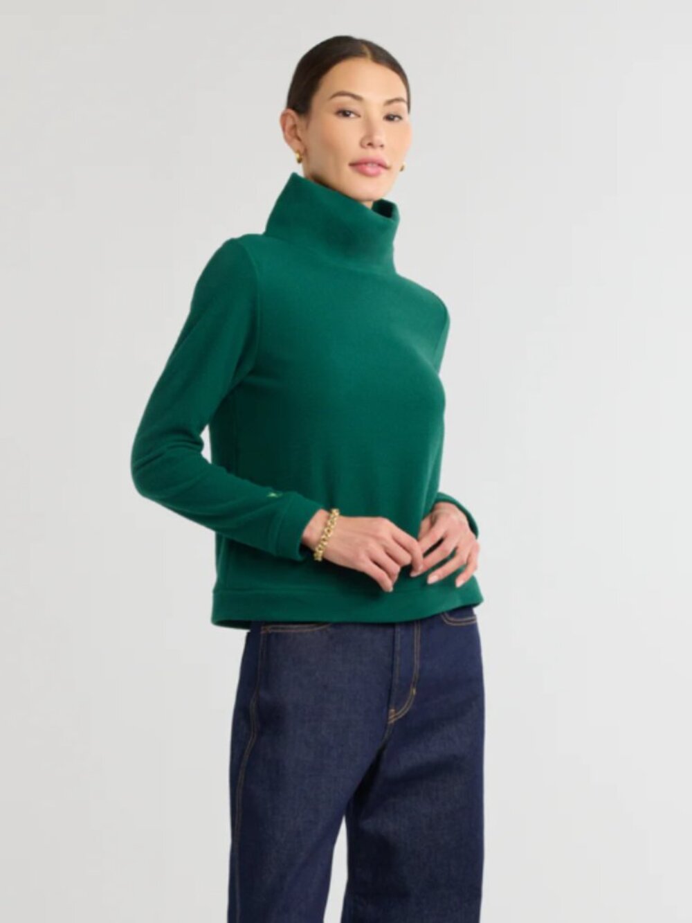 Dudley Stephens Park Slope Turtleneck in Emerald Ski Apres Cabincore Funnel Sz S
